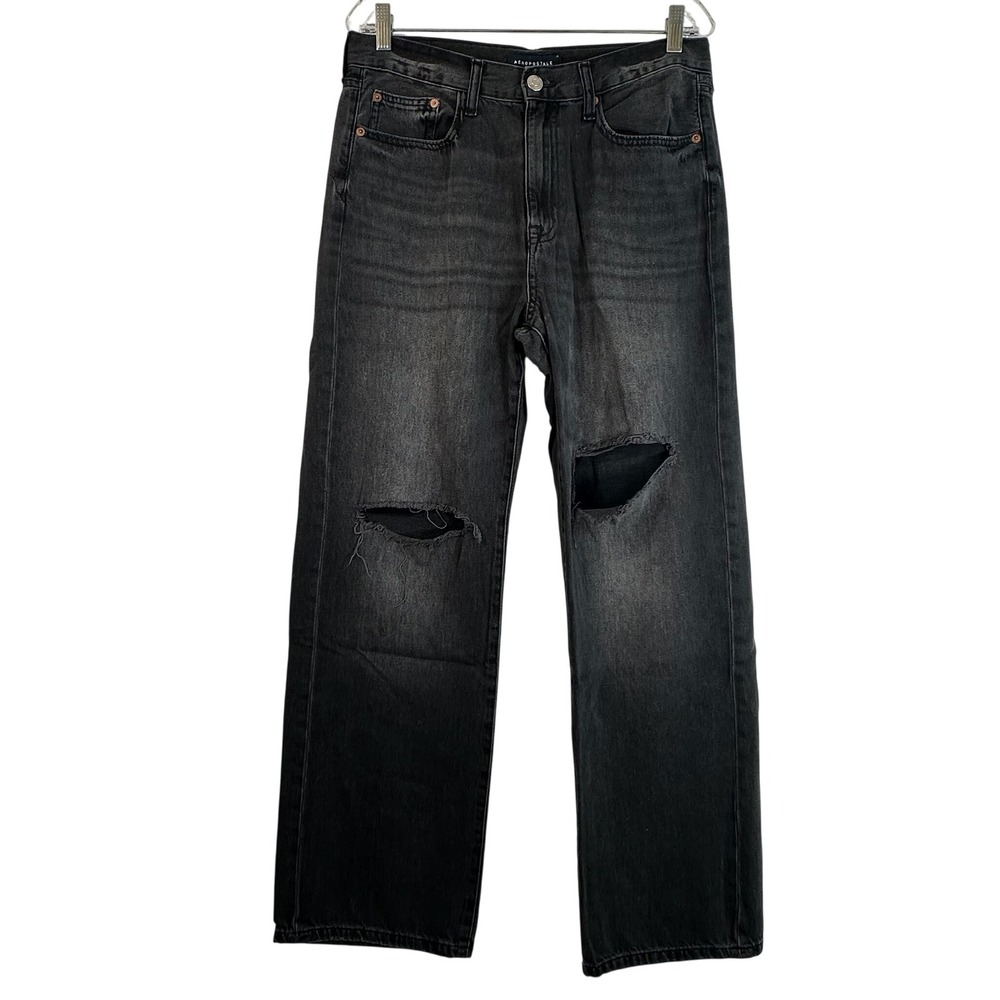 Aeropostale Low Rise Skater Jeans Faded Black Distressed Wide Leg Size 8 Reg Y2k
